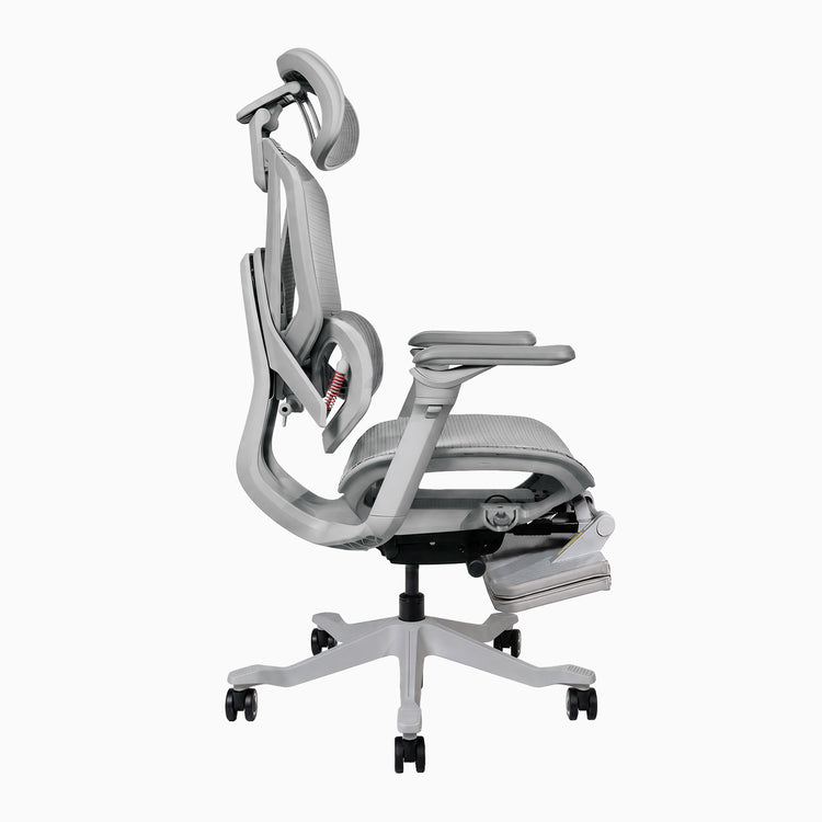 Desky Contourra ergonomischer Bürostuhl in Weiß mit Fußstütze, Seitenansicht