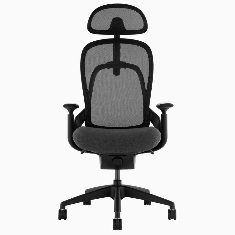 Desky Pivot Ergonomic Office Task Chair in Black with headrest, front