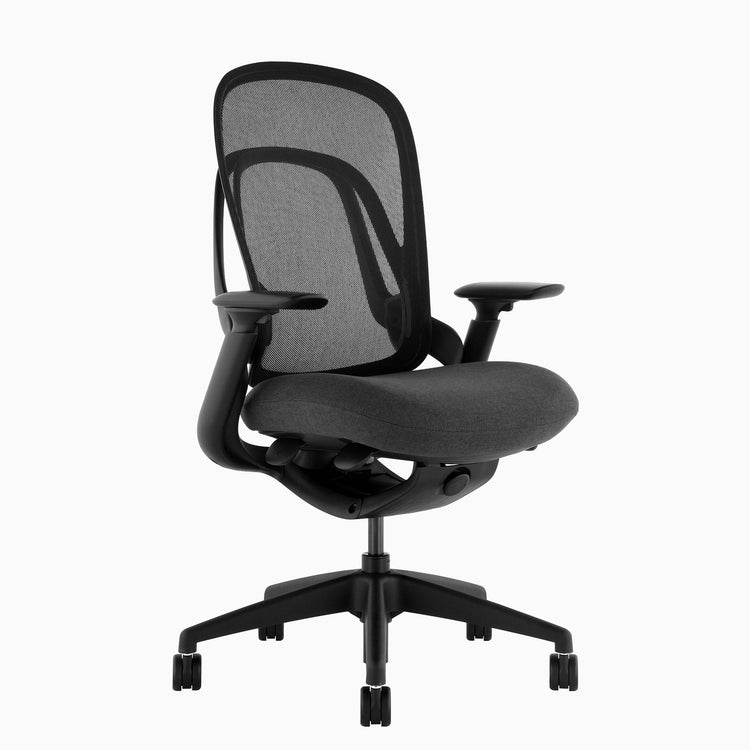 Desky Pivot Ergonomic Office Task Chair in Black without headrest