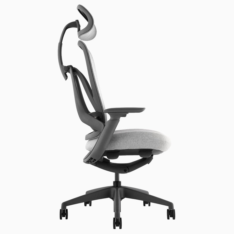 Desky Pivot Ergonomic Office Task Chair in Grey with headrest, side